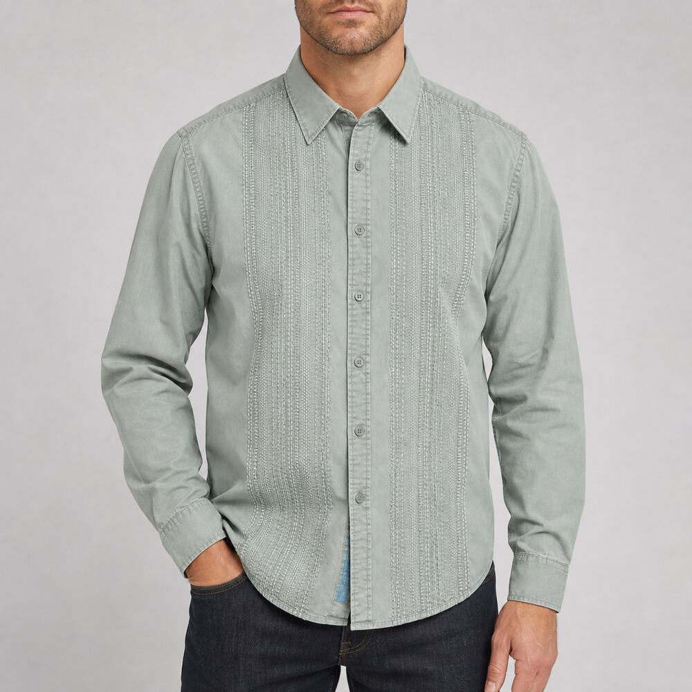 Roar Shirt Mens Large Sage Green Embroidered Cotton Poplin Douce Long Sleeve